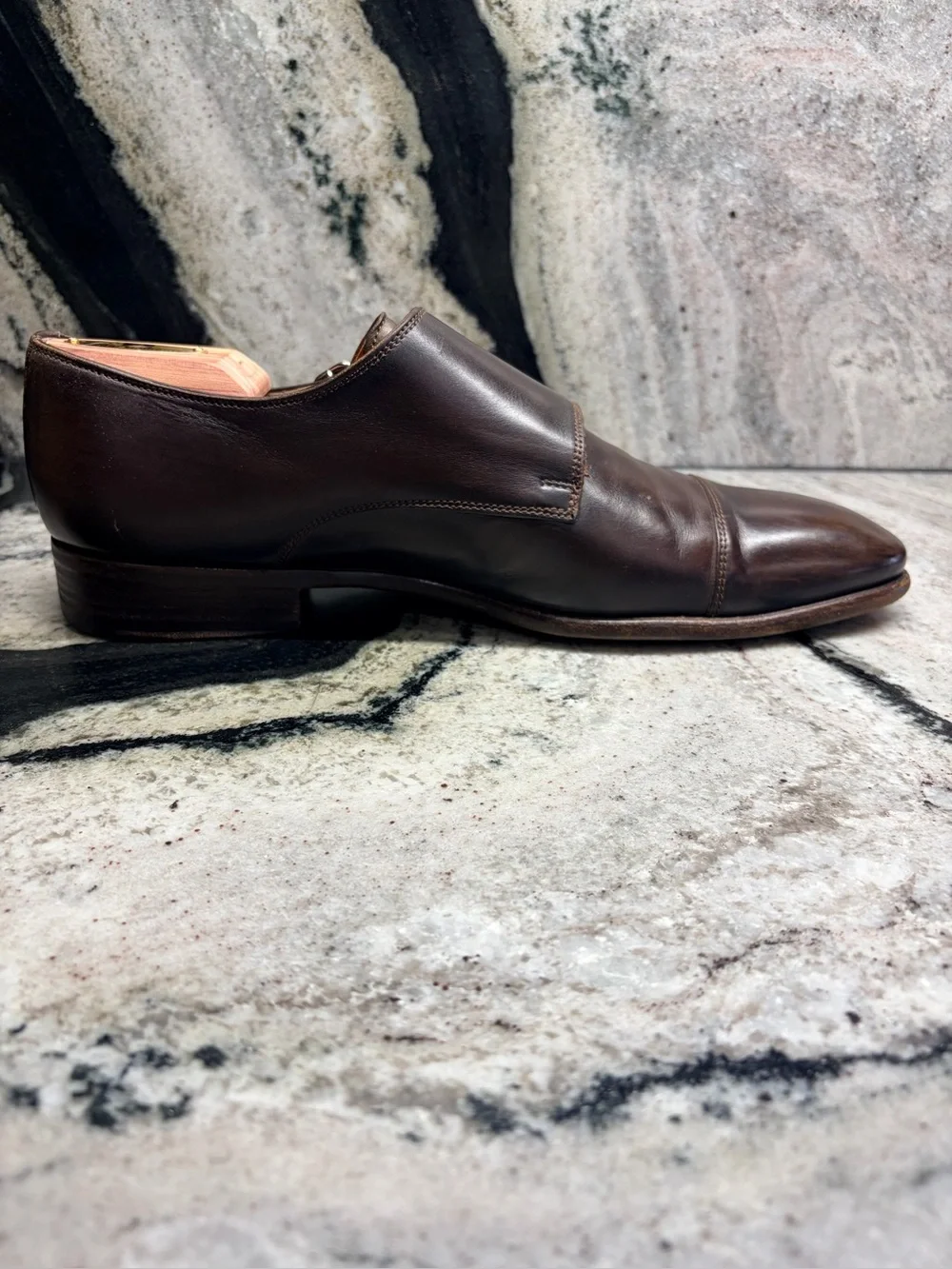 Santoni Fatte a Mano Brown Double Monk Strap Shoes UK 8.5 US 9.5 Handmade Italy